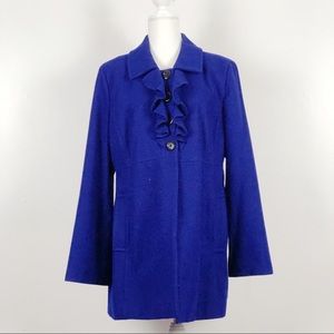 Old Navy Blue Wool Blend Coat w/ Ruffle Detail